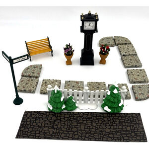 Dept 56 19-Piece Lot Snow Heritage Village -Picket Fence -Clock -Road Sign